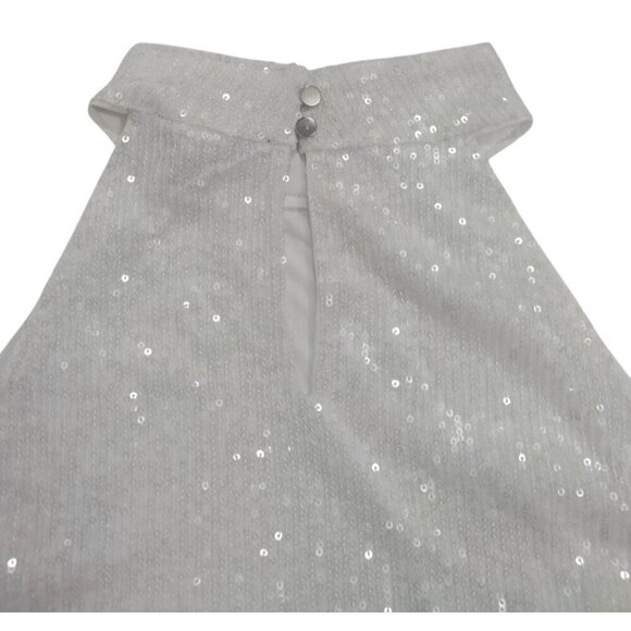 Sparkly White Sequin Halter Top With Button Closure & Open Back Design. L/G NWT. - Picture 5 of 9